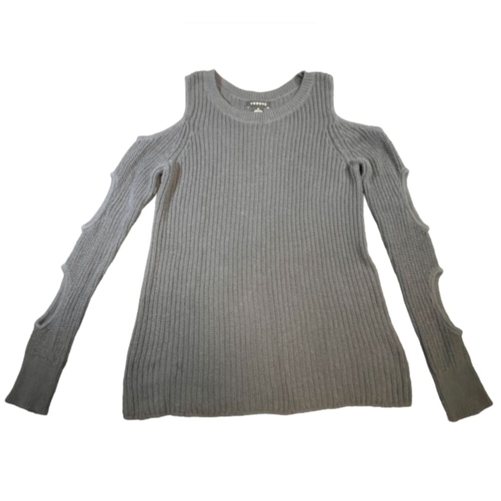 Trouve Cold Shoulder Cutout Sleeve Cotton Womens Sweater Gray XS